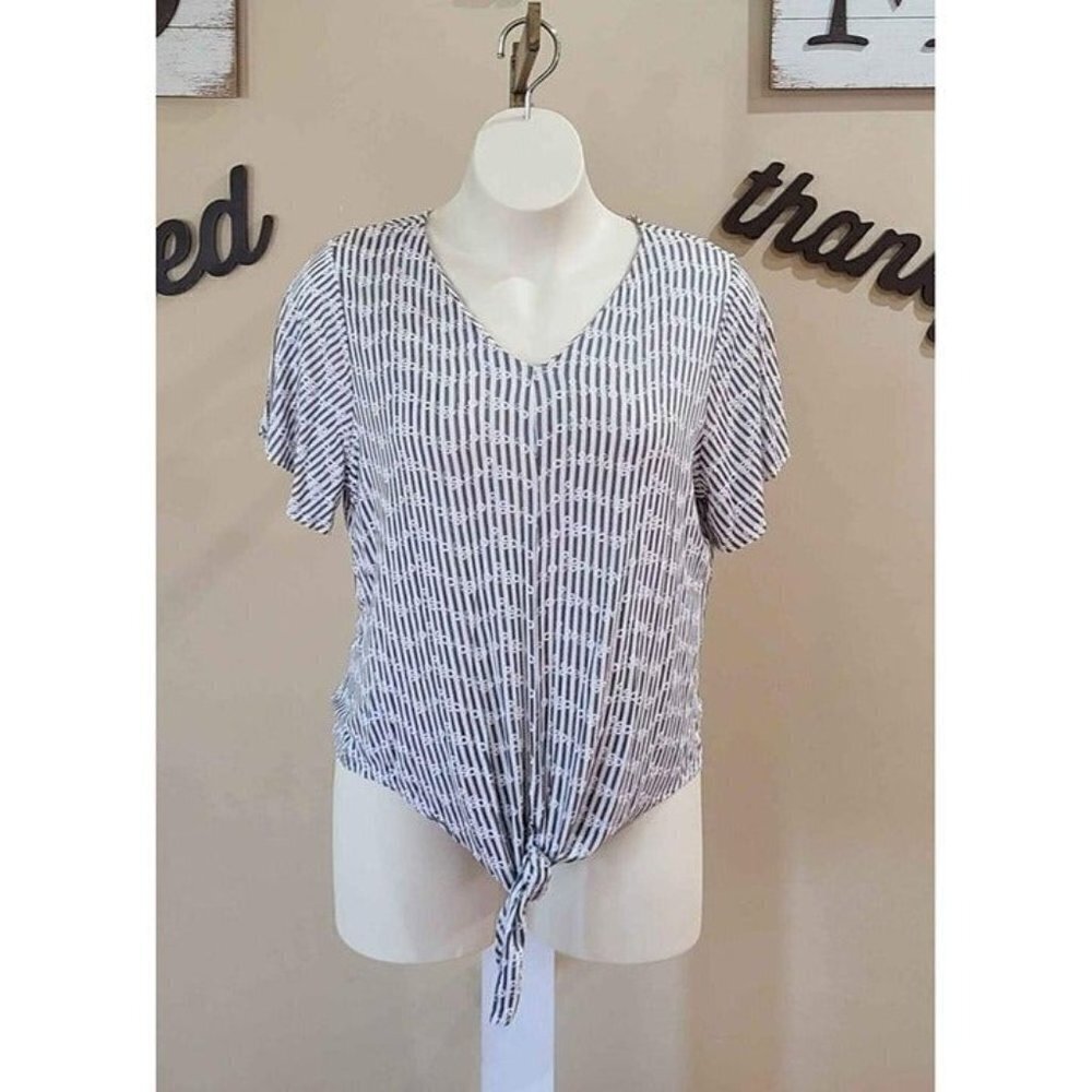 Como Blu Women Black & White Stretch Top Plus Size 2X